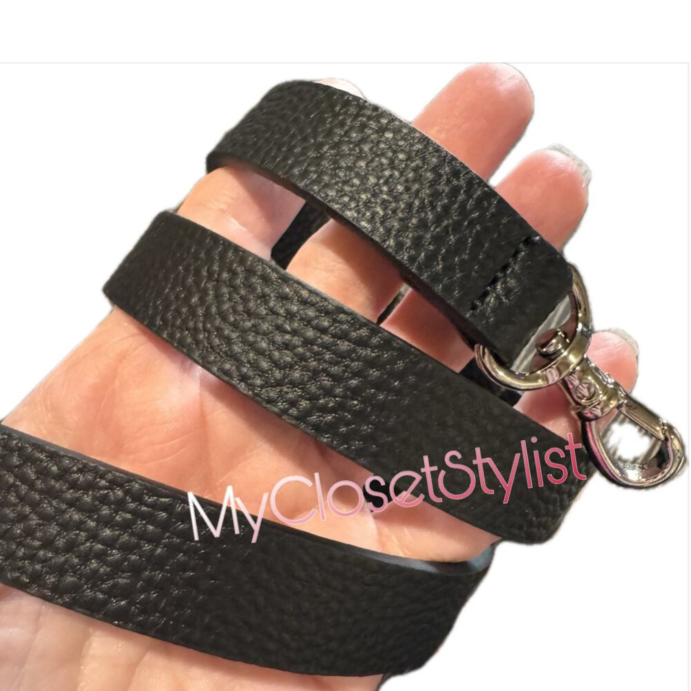 BANDOLIER Adjustable Crossbody SILVER Strap NEW! Hailey Black Pebbled Leather